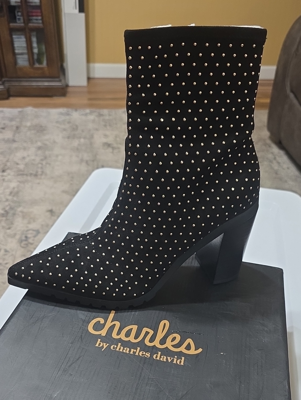 Charles by Charles David Black Studded Block Heel Ankle Boots
